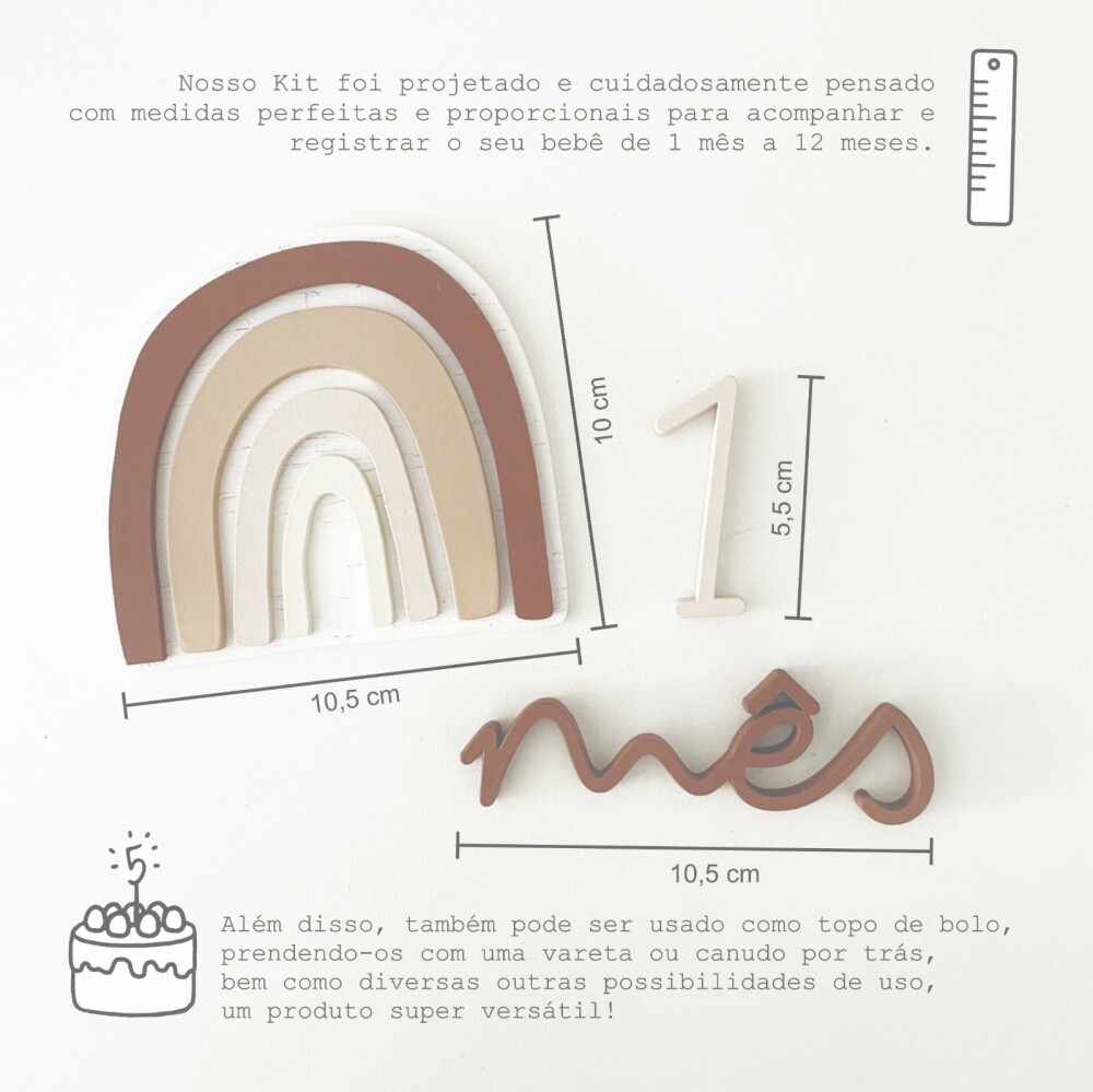 Kit Mesversário Minimalista em MDF – 15 Peças – 30cm – Un
