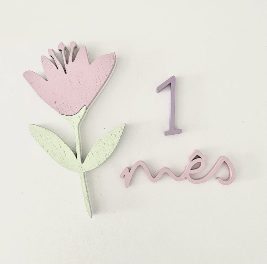 Kit Mesversário - Modelo Flor de Lírio Rosa - Feito em Madeira