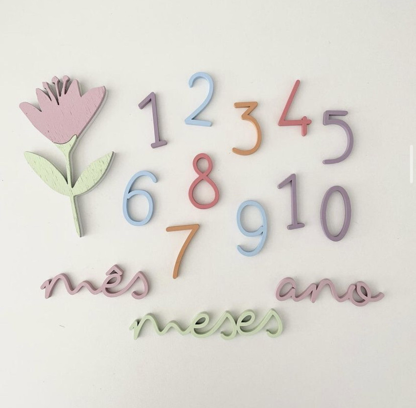 Kit Mesversário - Modelo Flor de Lírio Rosa - Feito em Madeira