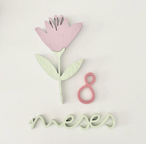 Kit Mesversário - Modelo Flor de Lírio Rosa - Feito em Madeira