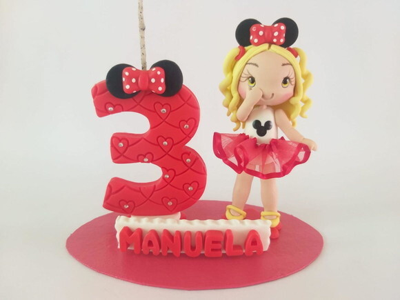 Topo de Bolo Minnie Vermelha Personalizado