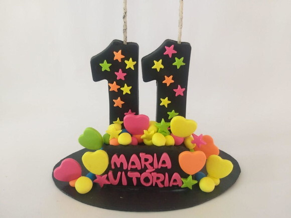 Topo de Bolo Néon Personalizado em Biscuit