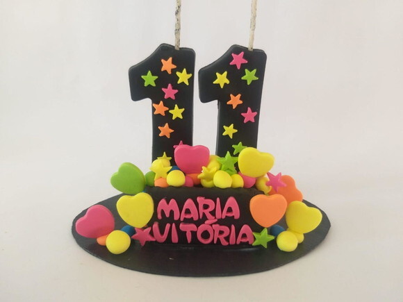 Topo de Bolo Néon Personalizado em Biscuit