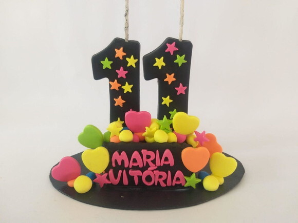 Topo de Bolo Néon Personalizado em Biscuit