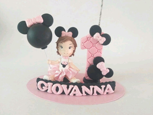 Topo De Bolo Ratinha Rosa Personalizado
