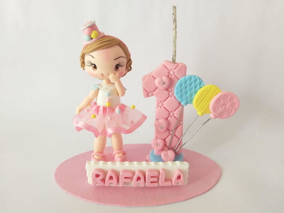 Vela topo de bolo Circo Rosa