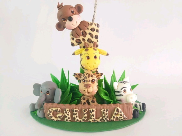 Vela Topo de bolo Floresta Safari em Biscuit