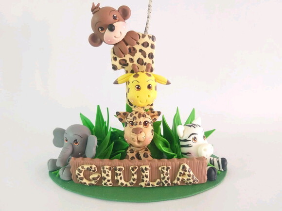 Vela Topo de bolo Floresta Safari em Biscuit