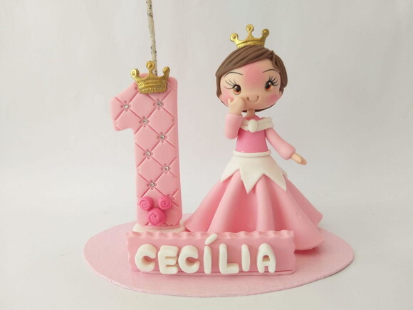 Vela Topo de Bolo Princesa Personalizado em Biscuit