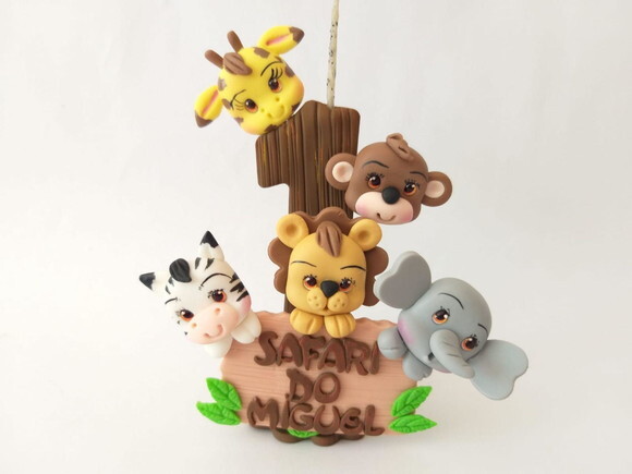 Vela Topo de Bolo Safari em Biscuit