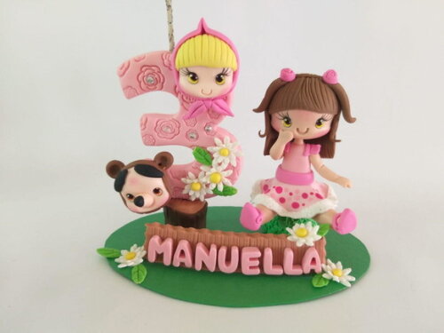 Topo De Bolo Menina E Urso