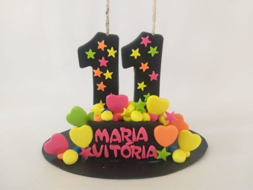 Topo de Bolo Néon Personalizado em Biscuit