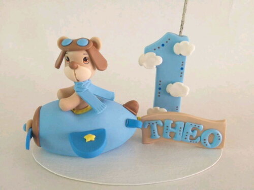 Topo de bolo Urso Aviador