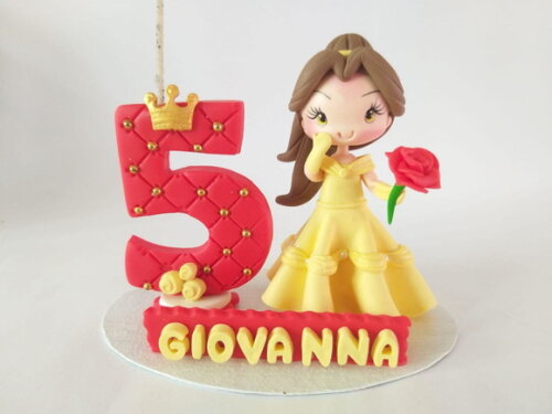 Vela Topo de Bolo Bela Personalizado em Biscuit