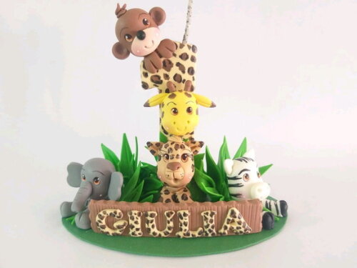 Vela Topo de bolo Floresta Safari em Biscuit