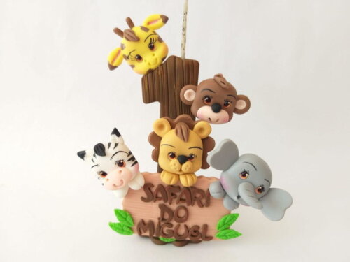 Vela Topo de Bolo Safari em Biscuit