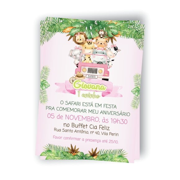 Convite Digital Safari Baby - Menina