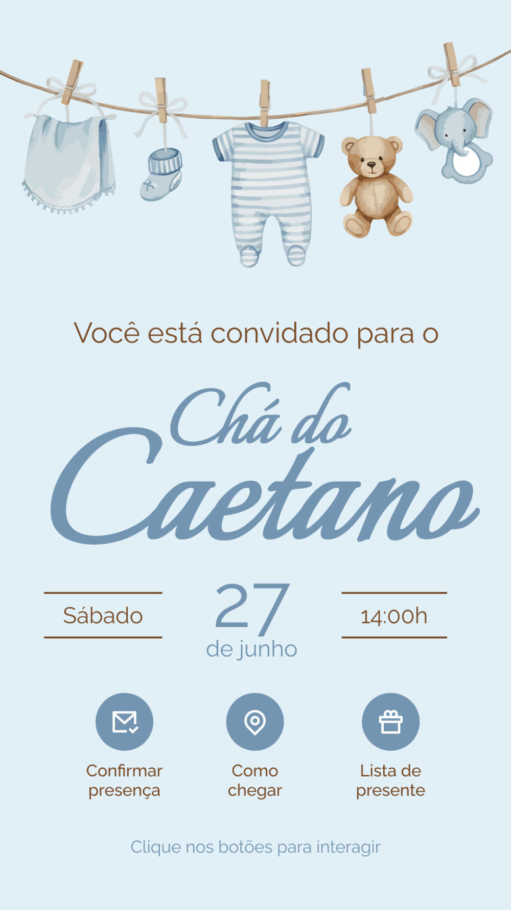 Convite Digital Interativo Chá de Bebê Menino - Modelo 1