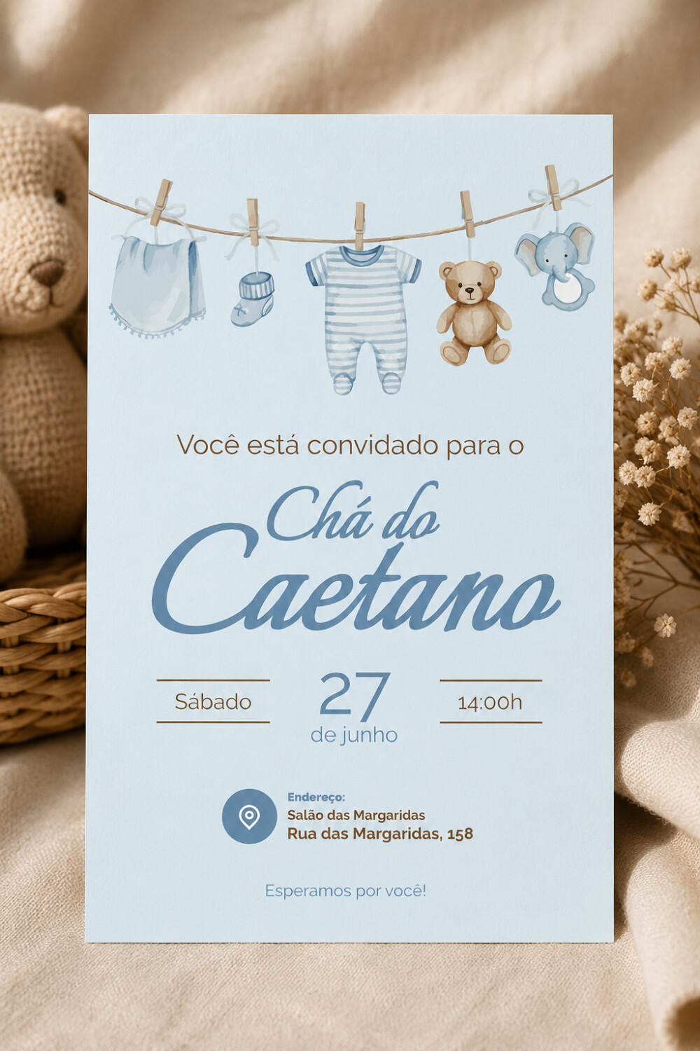 Convite Digital Chá de Bebê Menino + Convite 10x15 para Impress