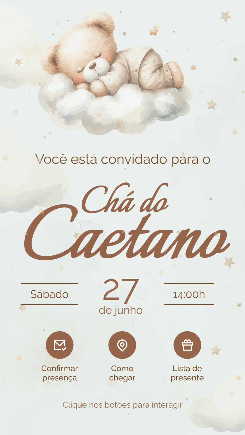 Convite Digital Interativo Chá de Bebê Menino - Modelo 2