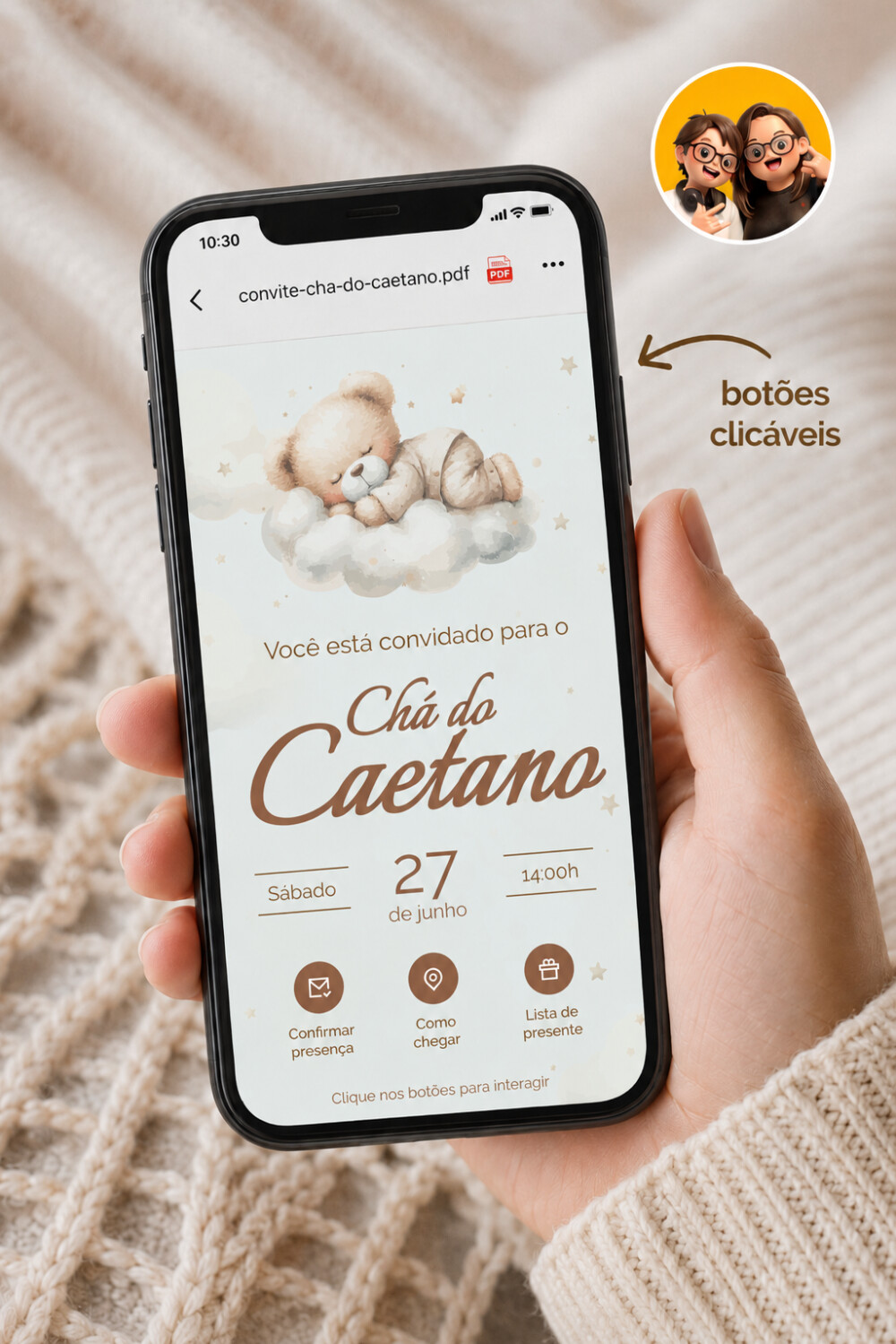 Convite Digital Interativo Chá de Bebê Menino - Modelo 2