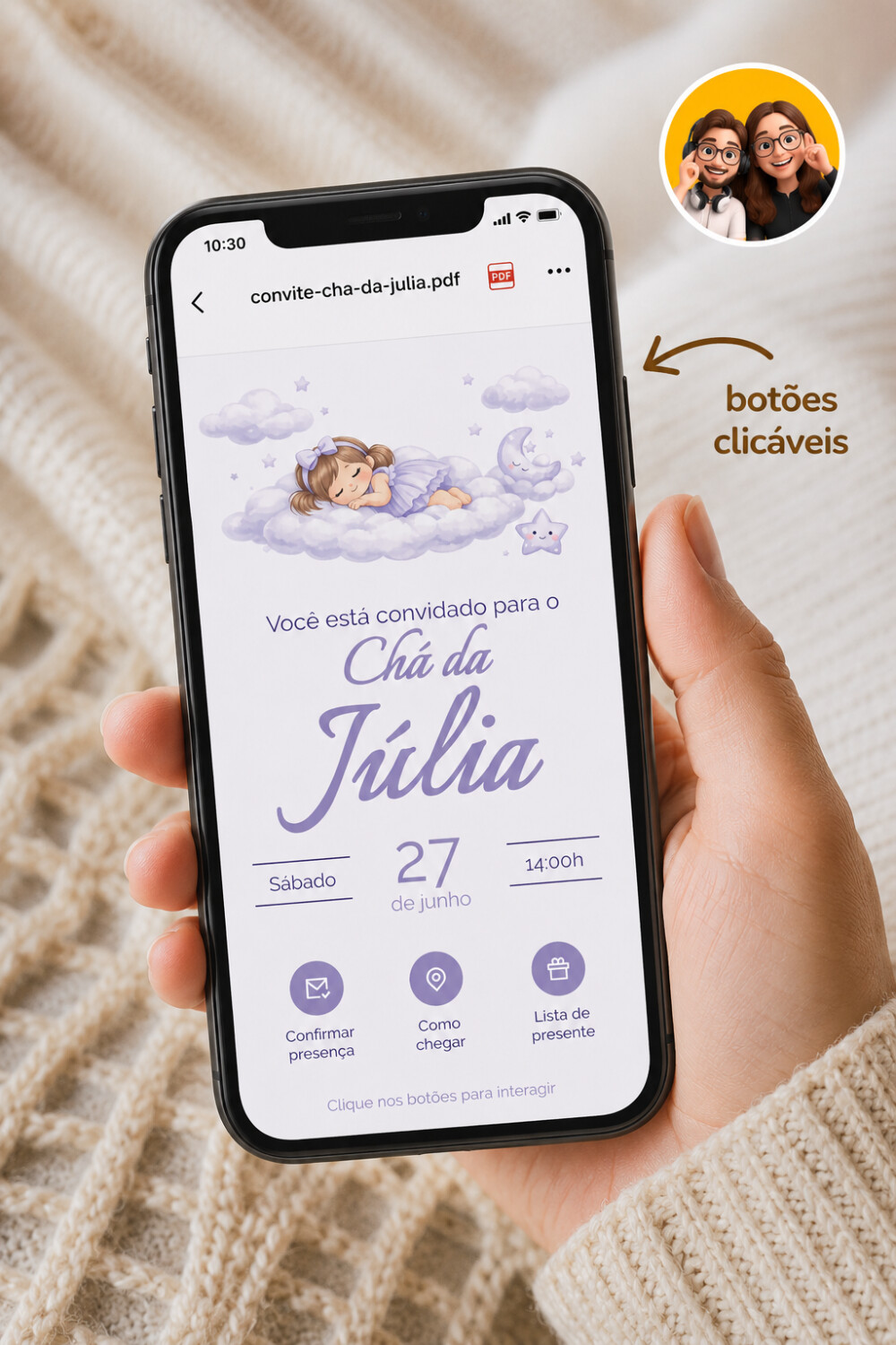 Convite Digital Interativo Chá de Bebê Menina - Modelo 2
