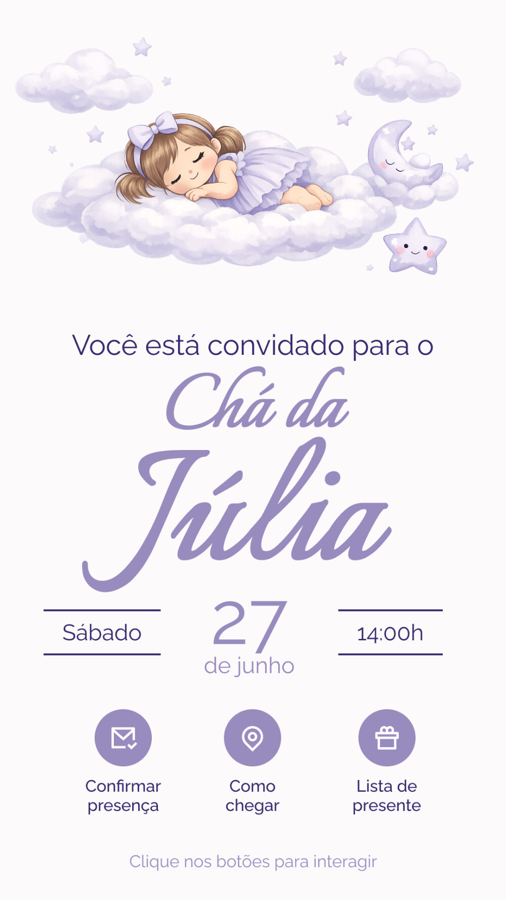 Convite Digital Interativo Chá de Bebê Menina - Modelo 2