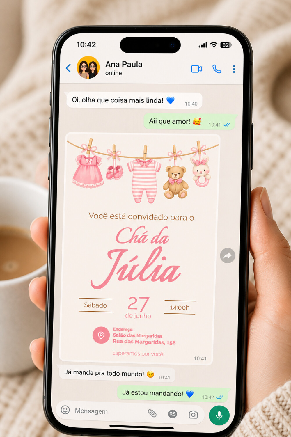 Convite Digital Chá de Bebê Menina + Convite 10x15 para Impress