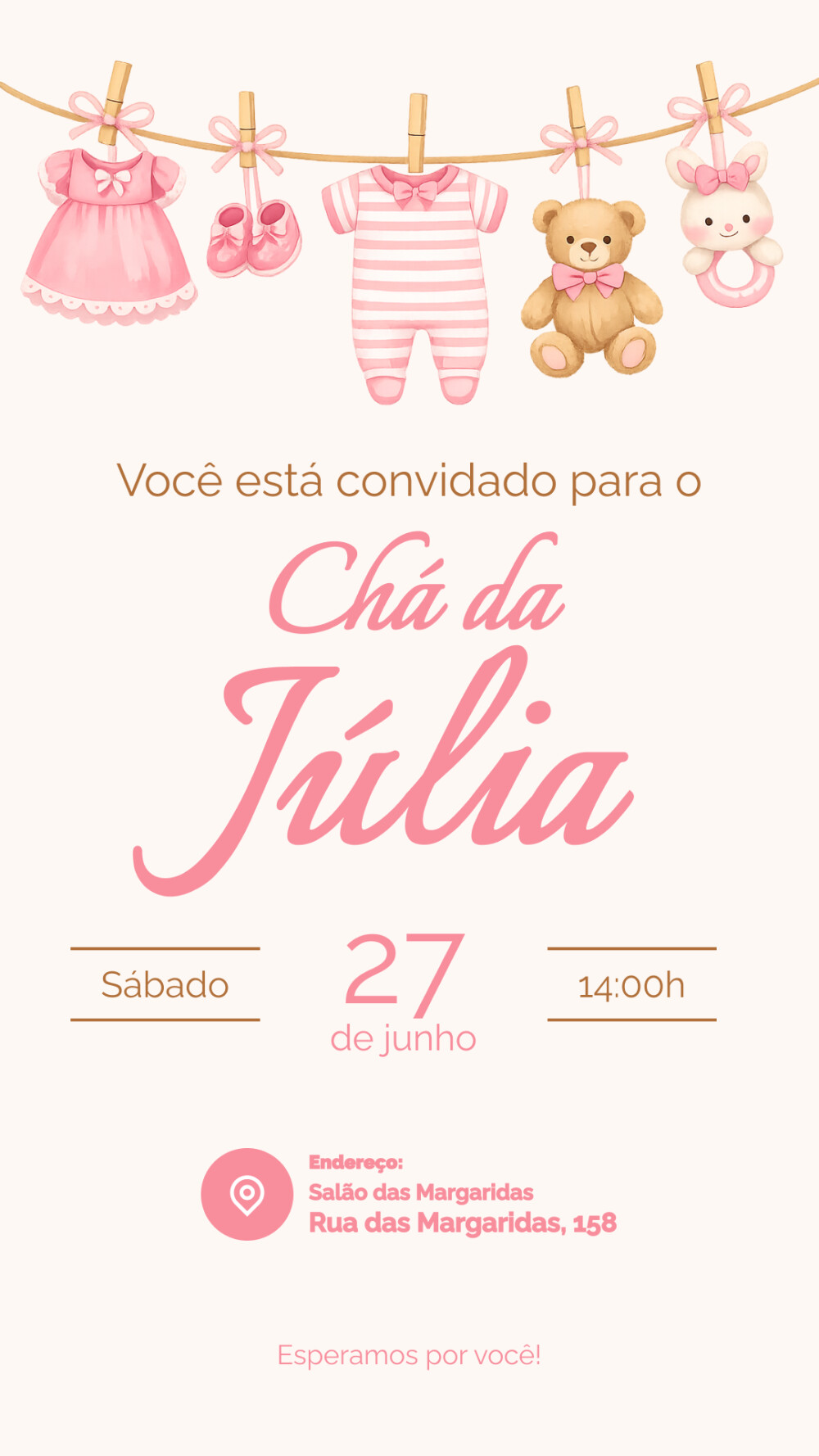 Convite Digital Chá de Bebê Menina + Convite 10x15 para Impress