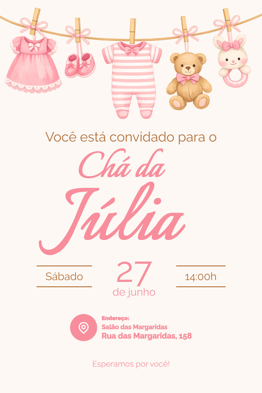 Convite Digital Chá de Bebê Menina + Convite 10x15 para Impress