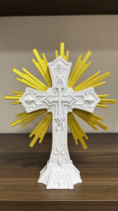 Cruz Decorativa Religiosa com Raios Dourados - 22cm