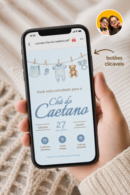 Convite Digital Interativo Chá de Bebê Menino - Modelo 1