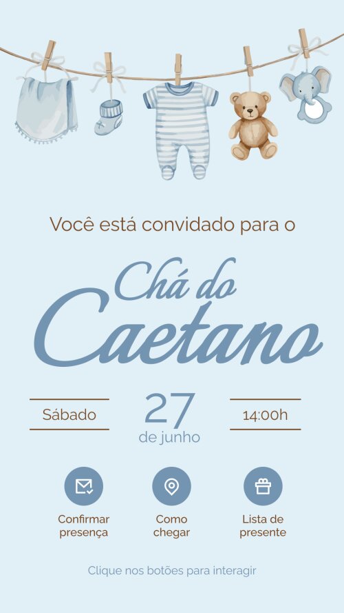 Convite Digital Interativo Chá de Bebê Menino - Modelo 1