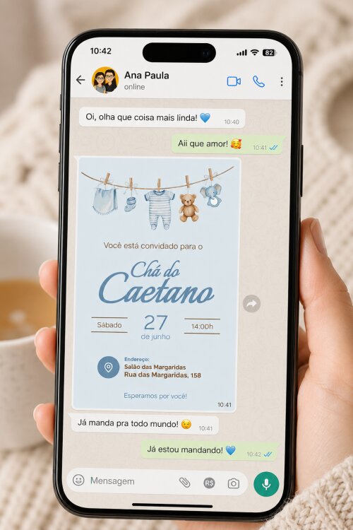 Convite Digital Chá de Bebê Menino + Convite 10x15 para Impressão - Modelo 1