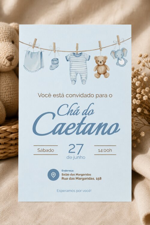 Convite Digital Chá de Bebê Menino + Convite 10x15 para Impress