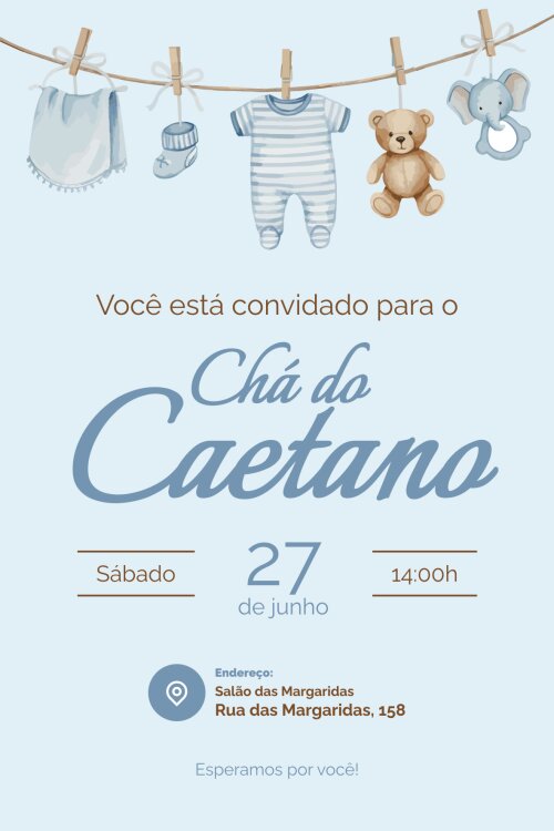 Convite Digital Chá de Bebê Menino + Convite 10x15 para Impress