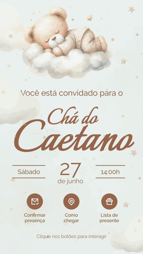 Convite Digital Interativo Chá de Bebê Menino - Modelo 2