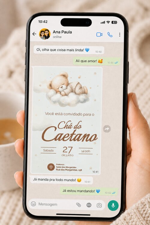 Convite Digital Chá de Bebê Menino + Convite 10x15 para Impressão - Modelo 2