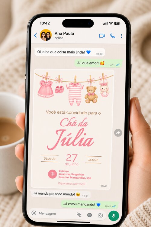 Convite Digital Chá de Bebê Menina + Convite 10x15 para Impressão - Modelo 1