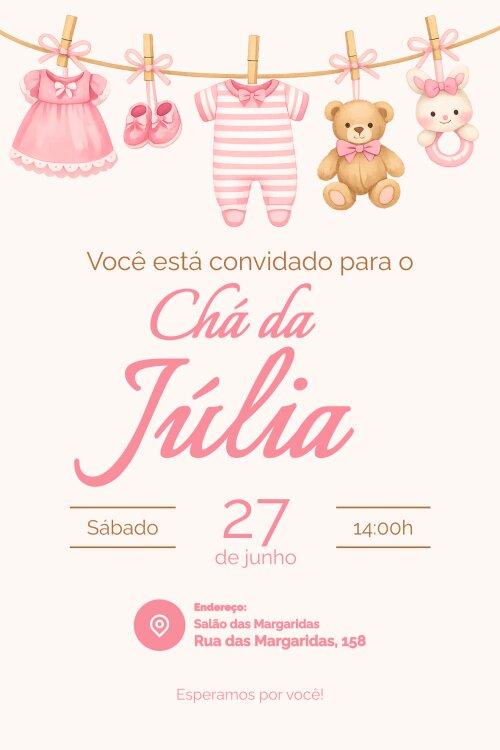 Convite Digital Chá de Bebê Menina + Convite 10x15 para Impress