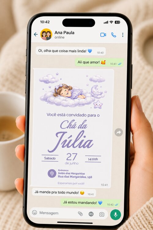 Convite Digital Chá de Bebê Menina + Convite 10x15 para Impressão - Modelo 2