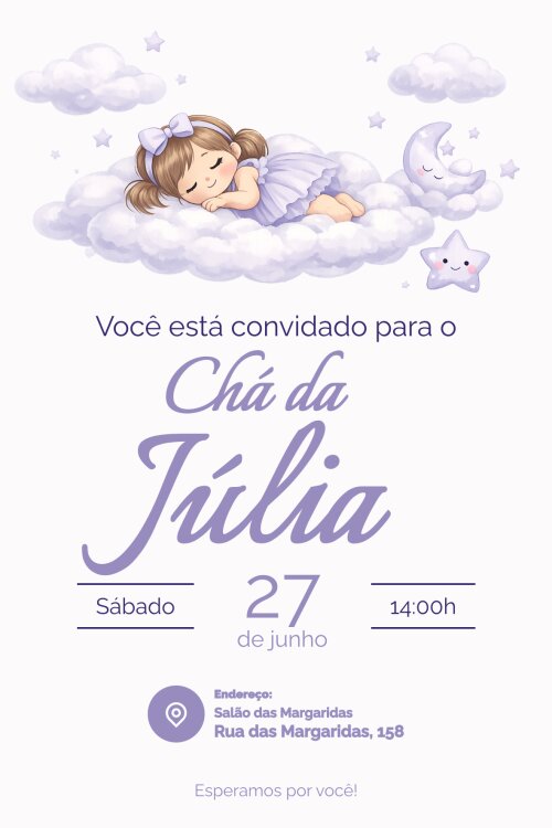 Convite Digital Chá de Bebê Menina + Convite 10x15 para Impress