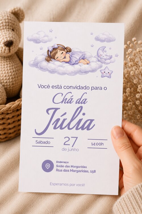 Convite Digital Chá de Bebê Menina + Convite 10x15 para Impress