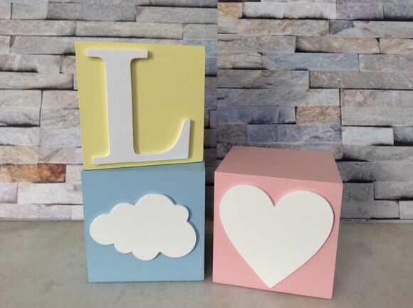 Cubos Decorativos 8x8cm Coração Nuvem