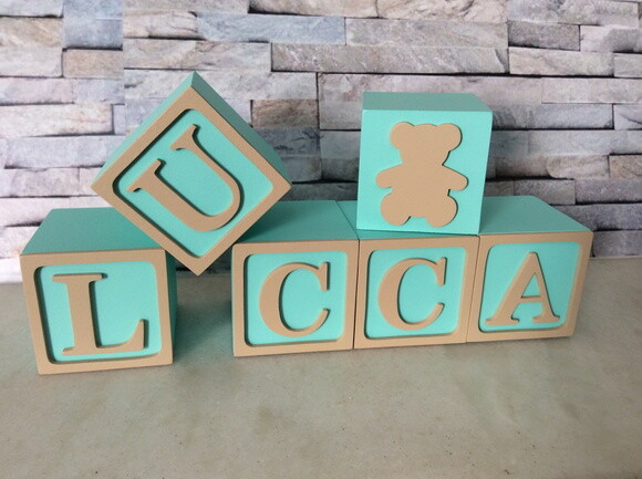 Cubos Personalizados de MDF com Nome - Tema Urso