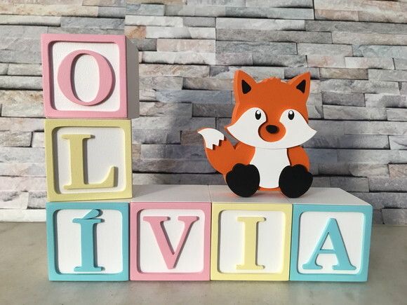 Raposa com Cubos Personalizados de MDF Decoração Bebê e Infant