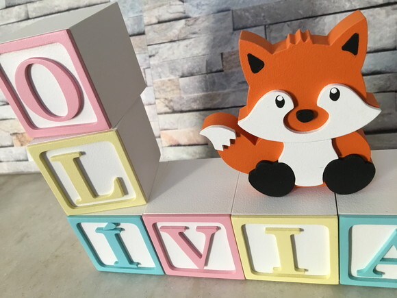 Raposa com Cubos Personalizados de MDF Decoração Bebê e Infant