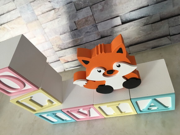 Raposa com Cubos Personalizados de MDF Decoração Bebê e Infant