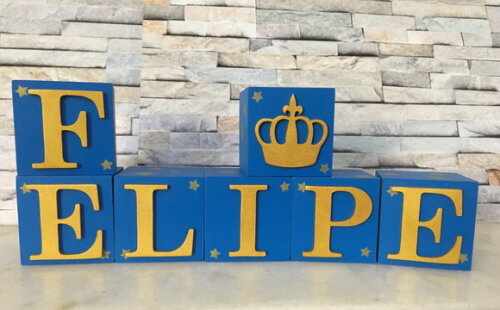 Cubos com Letras em MDF Personalizados para Quarto de Bebê, Festas Infantis ou Maternidade - Tema Pequeno Príncipe