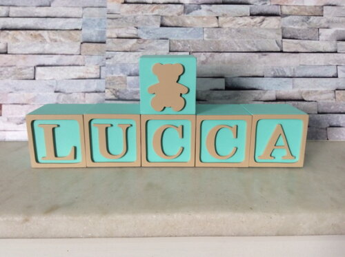 Cubos Personalizados de MDF com Nome - Tema Urso